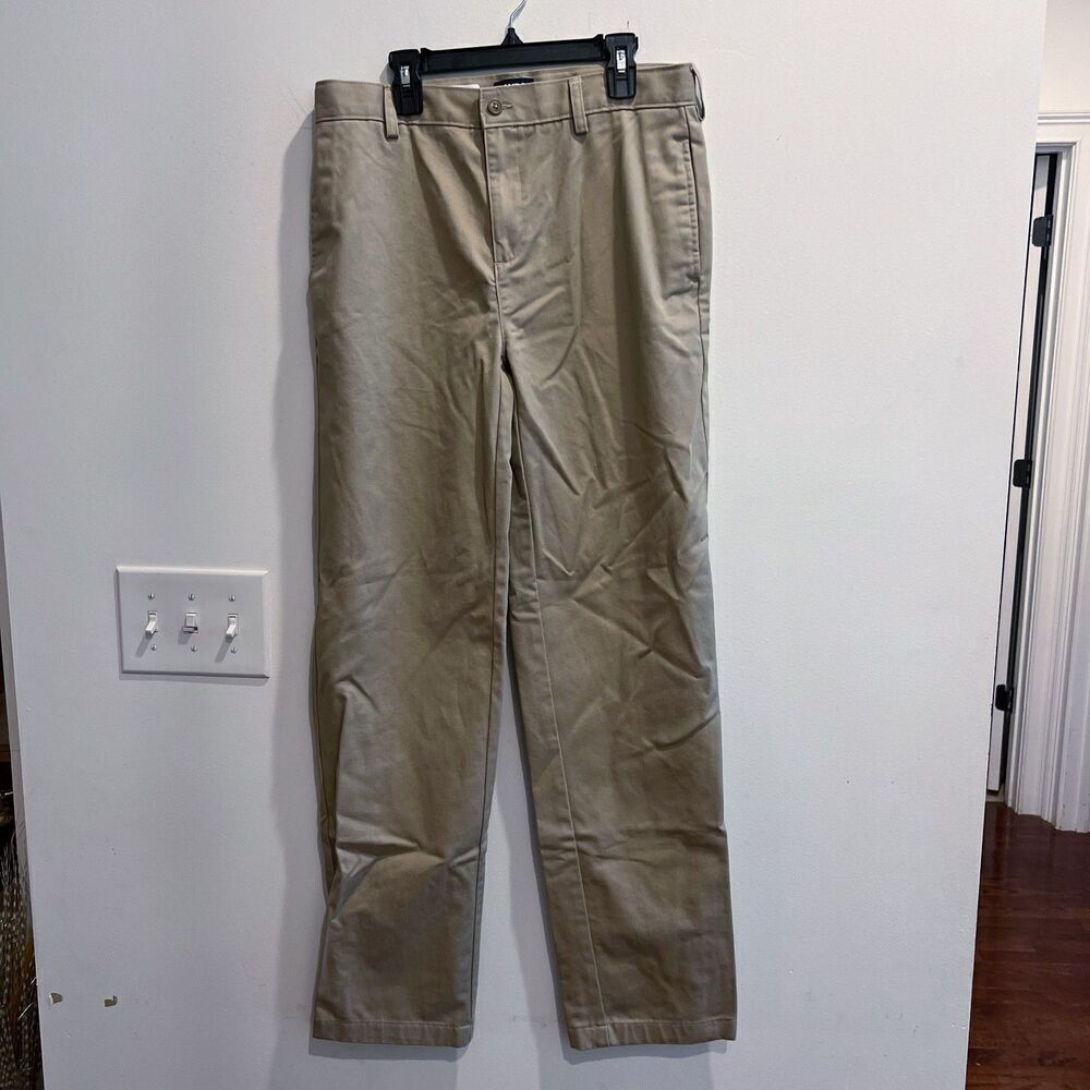 Lands' End Boys Dress Pants Beige Sz 18 Cotton Straight Flat Front Button Zip - Picture 3 of 10